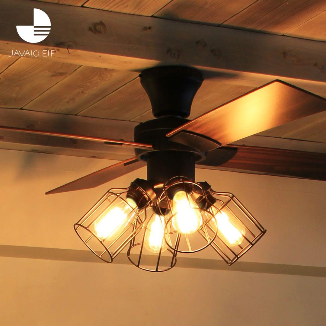 美品 JAVALO ELF シーリングファン ライト 4灯 リモコン付き LED