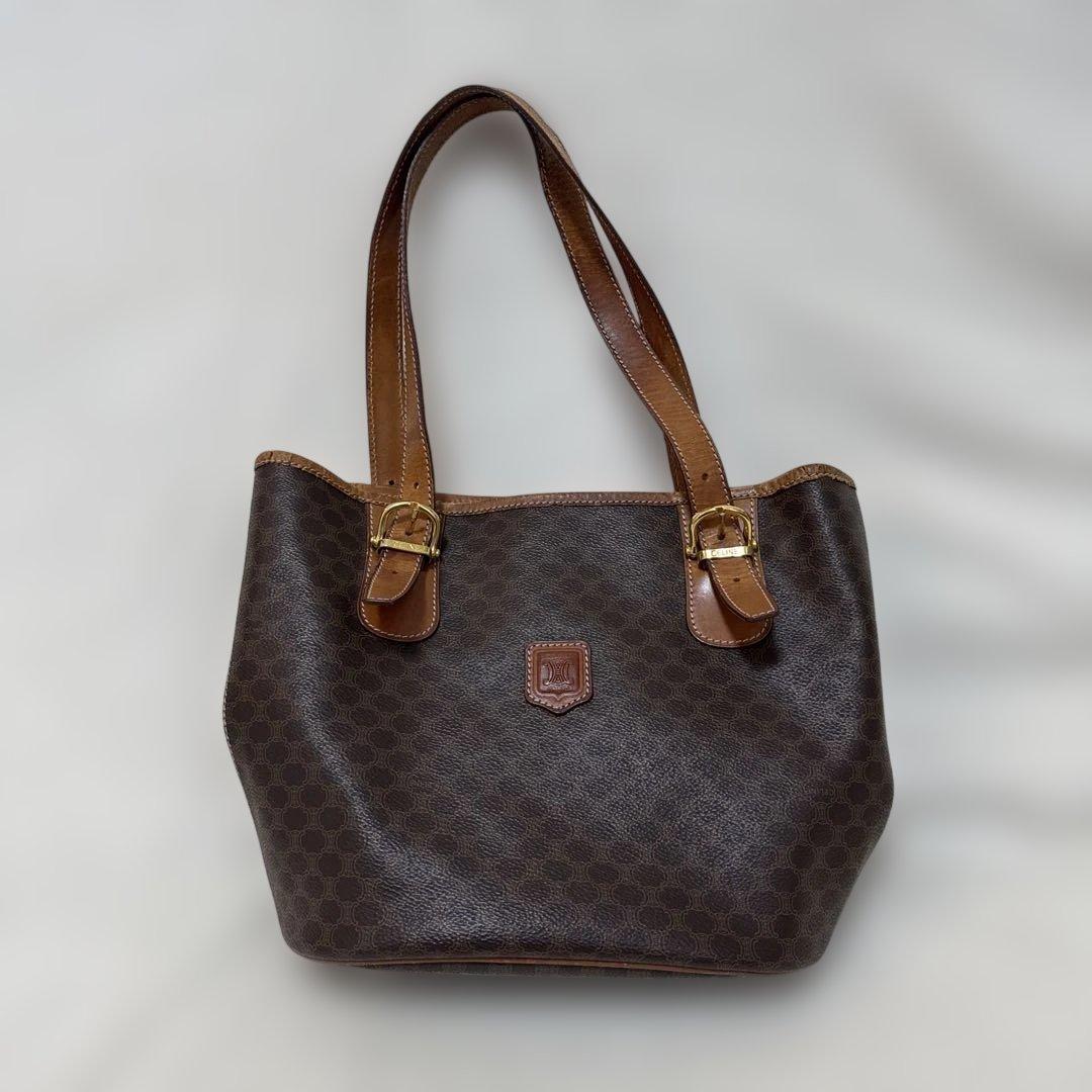 【中古】CELINE バケツ型　マカダムトートバッグ　バケットバッグ