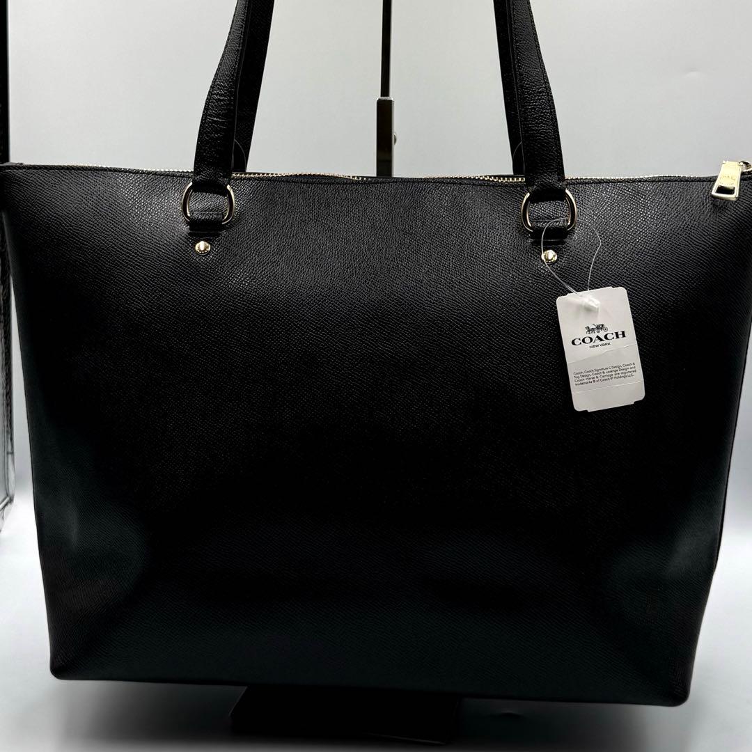 新品タグ付 COACH F79608黒 レザートート A4可 ゴールド金具