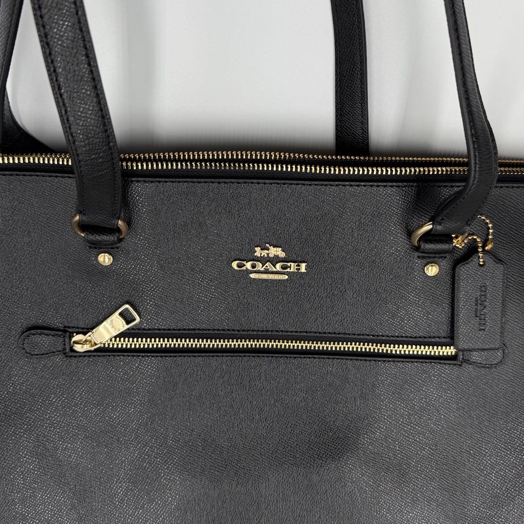 新品タグ付 COACH F79608黒 レザートート A4可 ゴールド金具