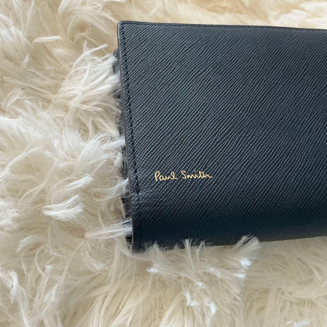 美品　Paul Smith ポールスミス　二つ折り財布　ネイビー　牛革　多機能