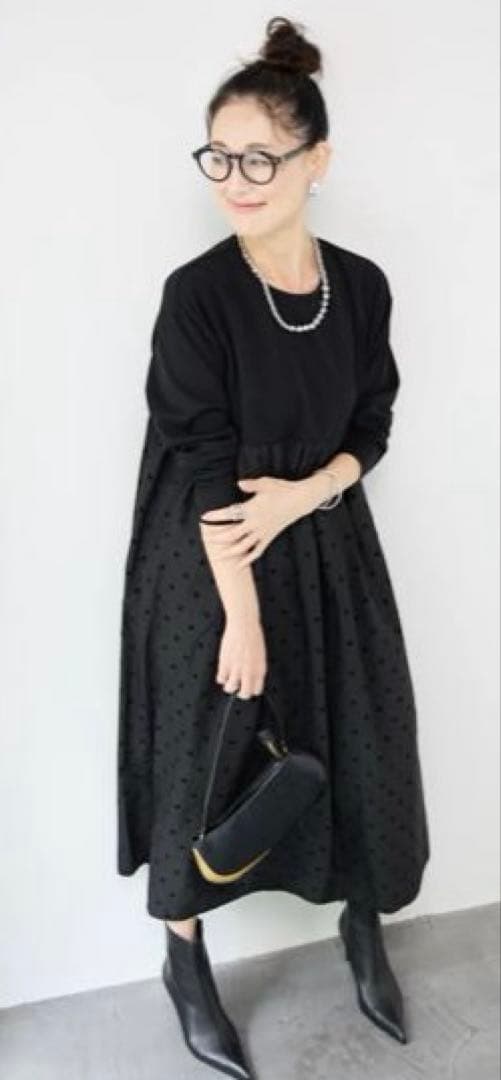 PLUS OTO.HA フロッキードット切替ワンピース