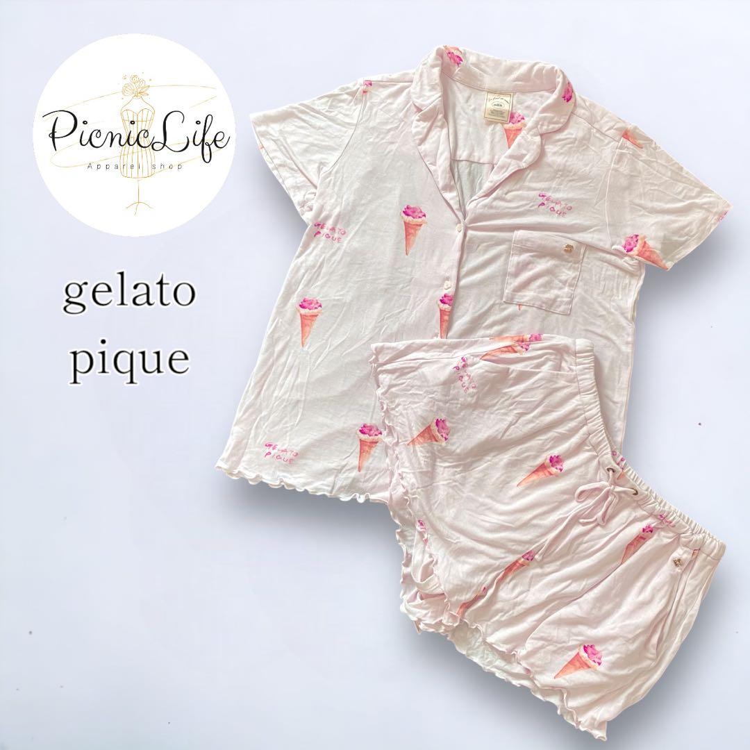 【ジェラートピケ】アイス柄セットアップパジャマ 半袖 ショートパンツ ゴム 薄手