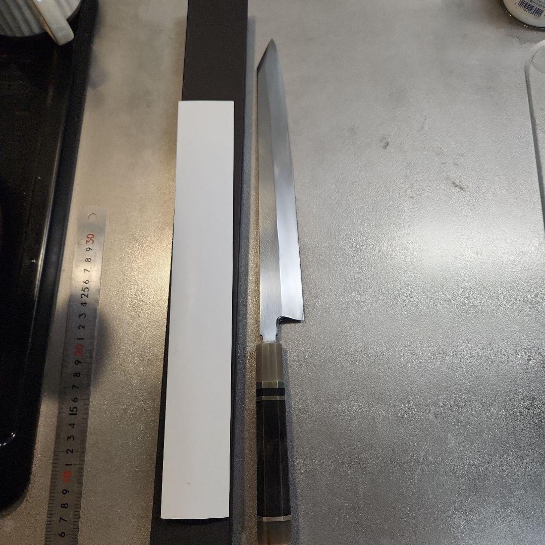 銀三　切付け柳刃包丁　尺　銀巻黒檀八角柄