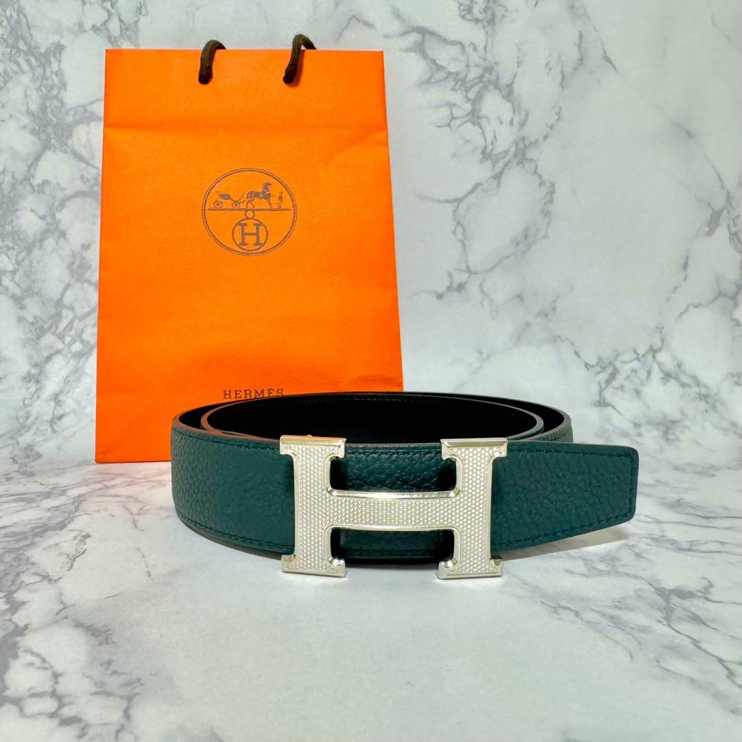 HERMES ベルト 黒 グリーン