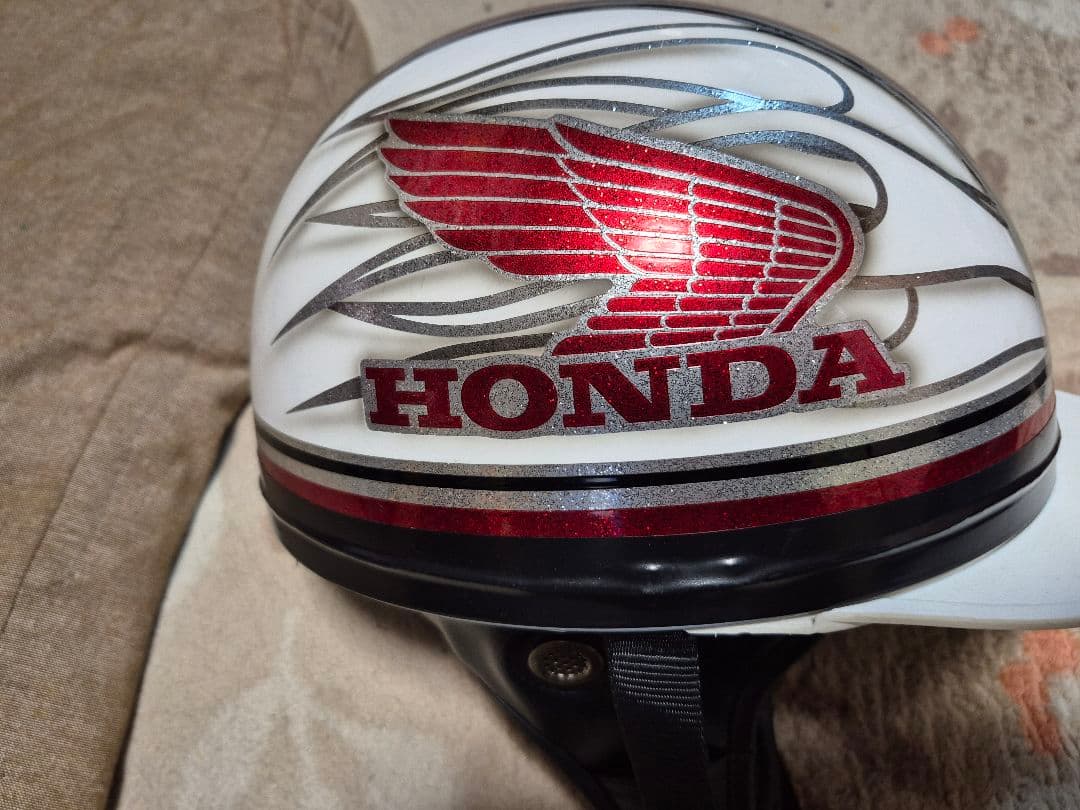 コルク半　HONDA 半帽ヘルメット ホワイト・レッド　送料込み