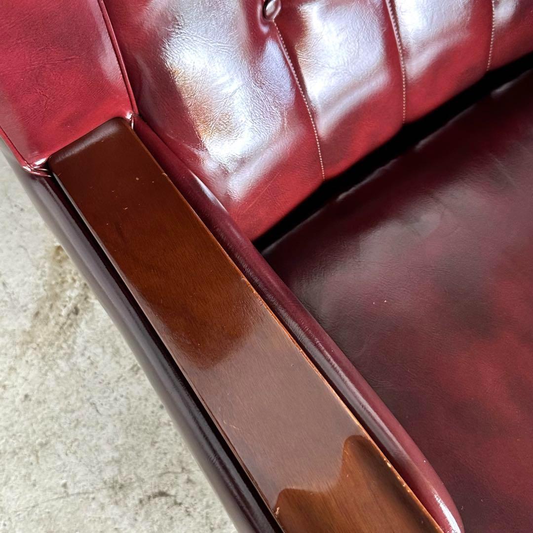 ヴィンテージ　80s〜90s ミッドセンチュリー調 ウイングバック合皮ソファー