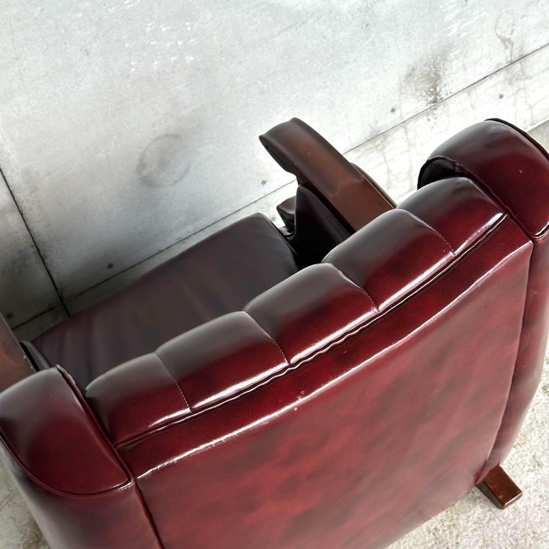 ヴィンテージ　80s〜90s ミッドセンチュリー調 ウイングバック合皮ソファー