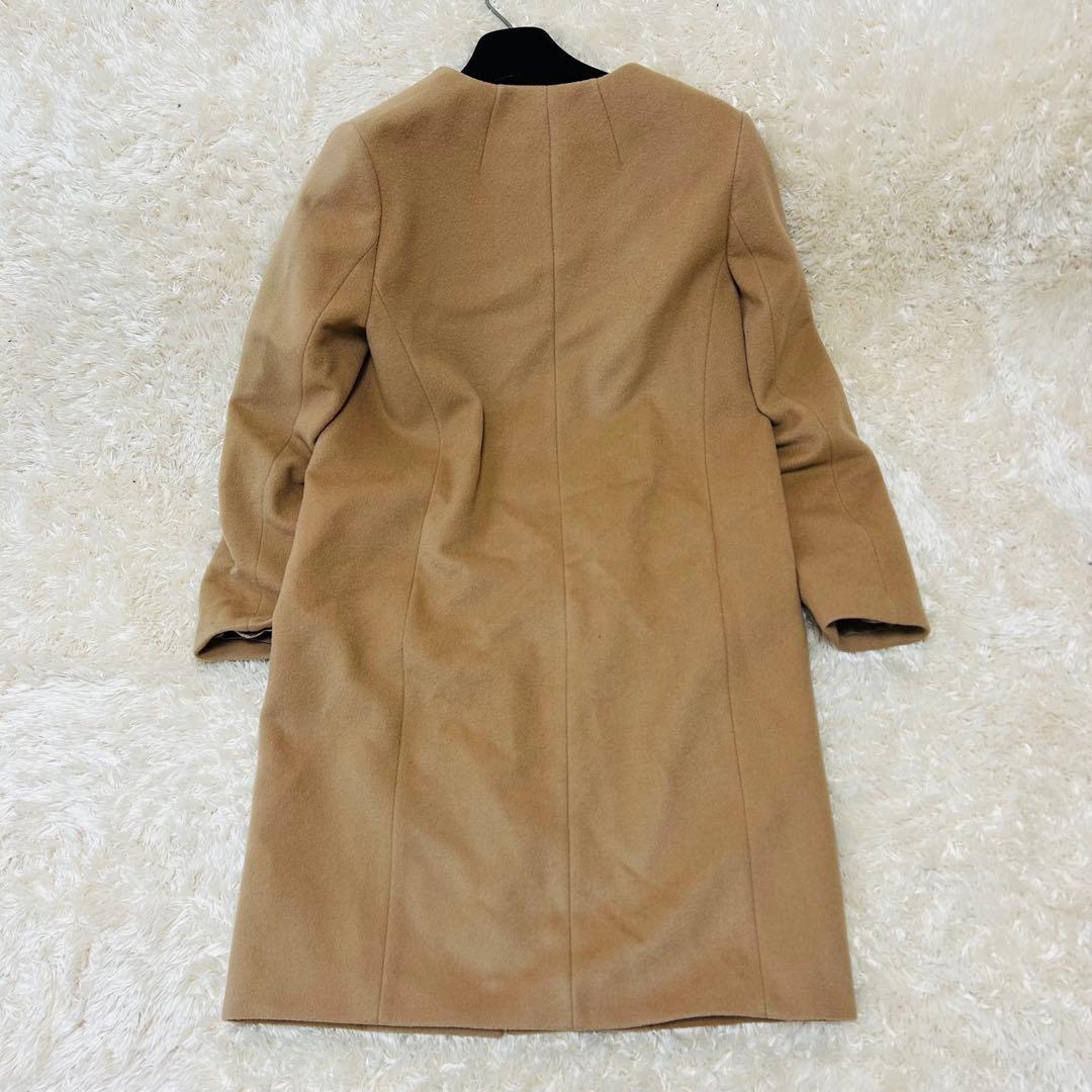 アンタイトル　プレミアムライン　カシミヤ混　ノーカラー　ロングコート グレージュ