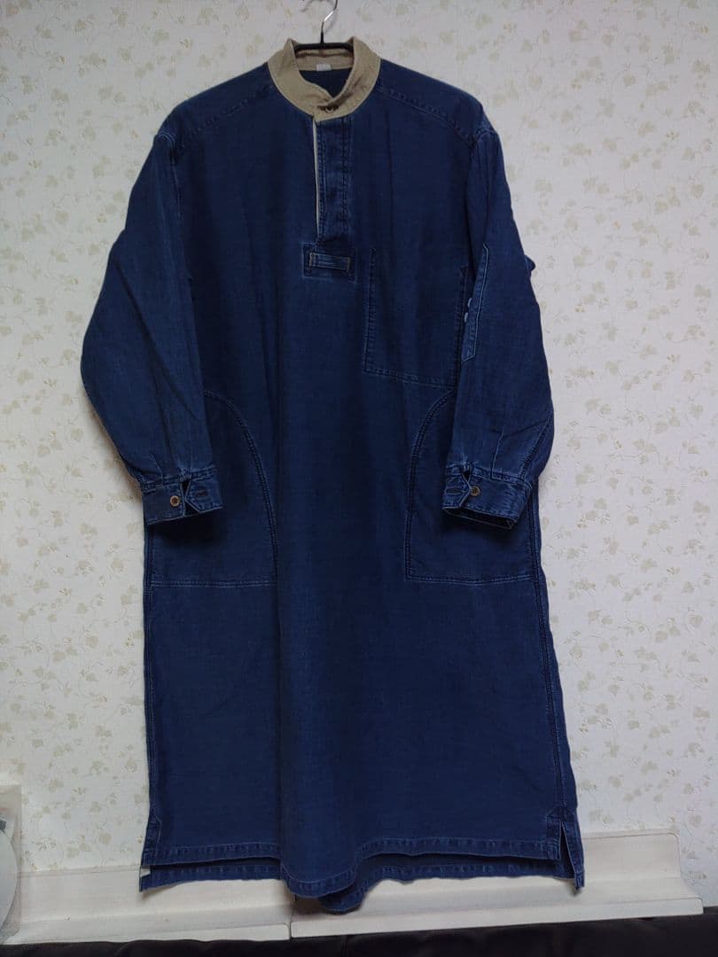 45R麦サテン×チノのヨットマンドレス（インディゴ加工）デニムロングワンピース