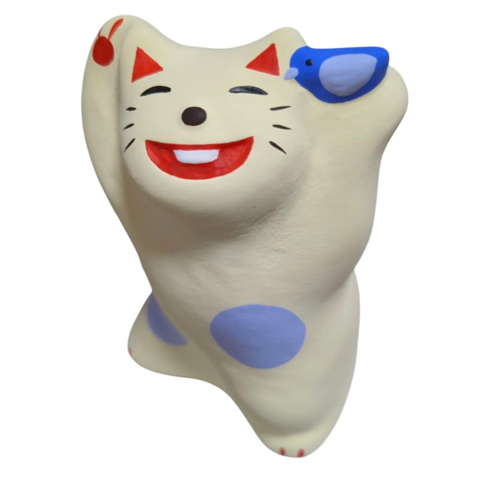 【招福】輪葉葉 青い鳥 招き猫